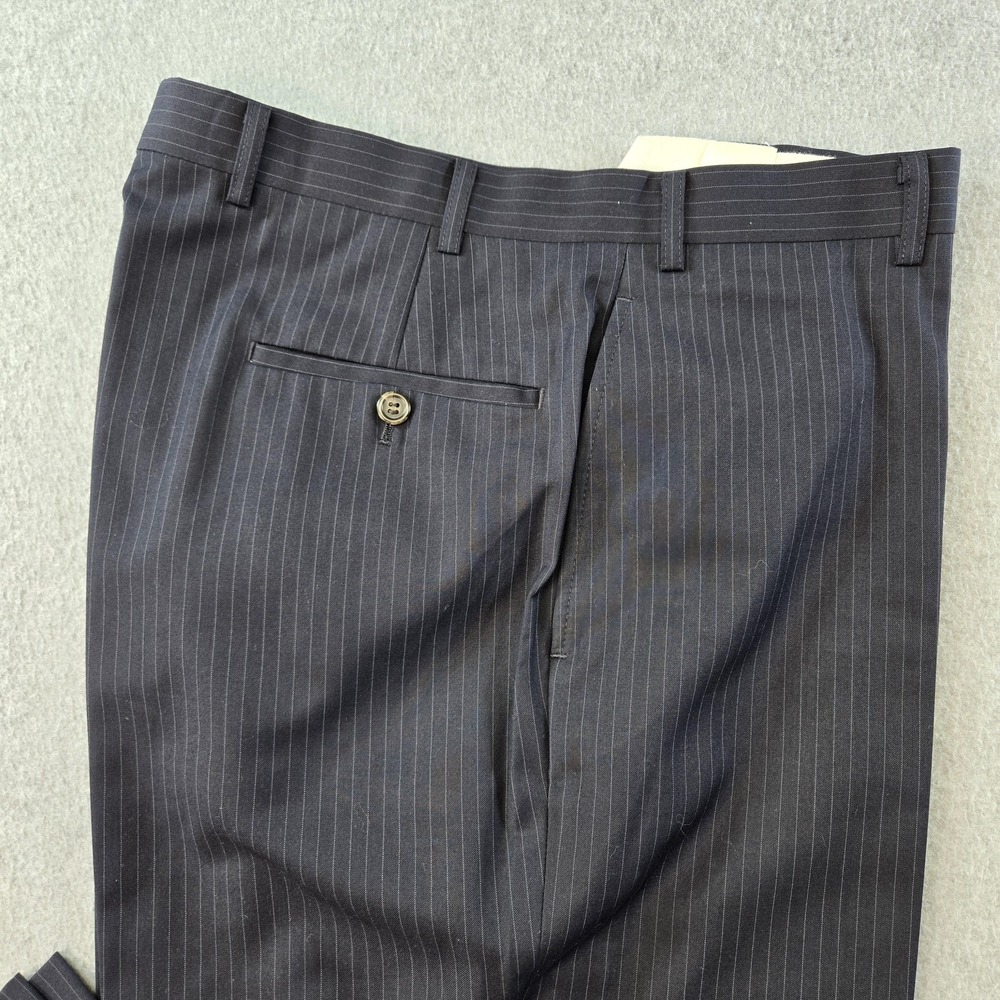 Ralph Lauren Suit Pants Mens 36x30 Black Striped Polyester Rayon Belted - Picture 3 of 10
